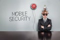 Mobile security text with vintage businessman Royalty Free Stock Photo