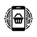 Mobile shopping and digital commerce icon. Smartphone with a shopping basket