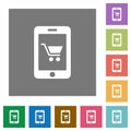 Mobile shopping square flat icons Royalty Free Stock Photo