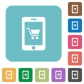 Mobile shopping square flat icons