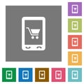 Mobile shopping square flat icons