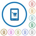 Mobile shopping icons with shadows and outlines Royalty Free Stock Photo