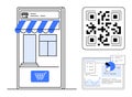 Mobile shopping interface, QR code, and analytics dashboard for e-commerce strategy Royalty Free Stock Photo
