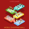 Mobile shopping mall interior sale store flat isometric vector