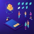 Mobile shopping and online order isometric set.