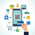 Mobile Shopping and QR Code Payment System Royalty Free Stock Photo