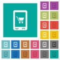 Mobile shopping square flat multi colored icons