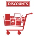 Mobile shopping trolley, icon mobile trolley with household appliances Royalty Free Stock Photo