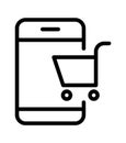 Mobile shopping vector icon. Sign shop online purchases on Mobile. buy symbol isolated on white background. e-commerce Royalty Free Stock Photo