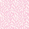 Botanical trendy design in pink colors. Simple leaves hand drawn seaVector repeating design for fabric, wallpaper or wrap papers.