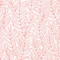 Botanical trendy design in pink colors. Vector repeating design for fabric, wallpaper oSimple leaves hand drawn seamless pattern.