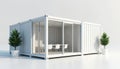 Mobile site office building made from shipping container. Portable office for construction. Interior features conference table. Royalty Free Stock Photo