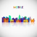 Mobile skyline silhouette in colorful geometric style.