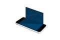 Mobile smart phone with empty blue screen and raising graph, on white background Royalty Free Stock Photo
