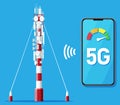 Mobile Smartphone and 5G Communication Tower.