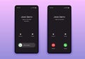 Mobile smartphone incoming call mockup. Phone interface screen accept decline button. Vector illustration Royalty Free Stock Photo