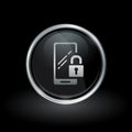 Mobile smartphone security icon inside round silver and black em Royalty Free Stock Photo