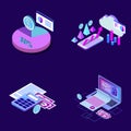Mobile smartphone services cloud concept with isometric application buttons set vector illustration business data