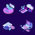 Mobile smartphone services cloud concept with isometric application buttons set vector illustration business data