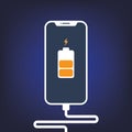 Mobile smartphones charging with USB connection. Flat style. Vector illustration EPS 10