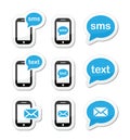 Mobile sms text message mail icons set as labels Royalty Free Stock Photo