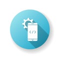 Mobile software development blue flat design long shadow glyph icon