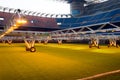 Mobile special system of additional lighting sports natural lawn MLR illuminates the grass at the stadium Giuseppe Meazza or San