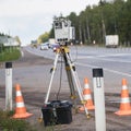 Mobile speed camera device standing on highway in Russia Royalty Free Stock Photo