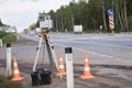 Mobile speed camera device standing on highway in Russia Royalty Free Stock Photo