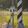 Mobile speed camera device standing on highway in Russia Royalty Free Stock Photo