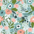 Spring bouquet. Elegant hand drawn floral seamless pattern. Botanical print. Vector illustration Royalty Free Stock Photo