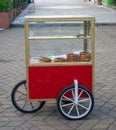 Mobile stall with Turkish pretzels. Snack on the go. Small business at the resor