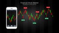 Mobile stock trading concept with candlestick and financial graph charts on screen