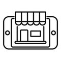Mobile store locator online icon outline vector. Geo pointer