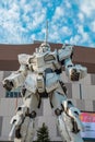 Mobile Suit Gundam Unicorn standing in front of the Diver City Tokyo Plaza building, Japan landmark and popular for tourist attrac