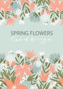 Summer flowers on the blue background. Floral poster or greeting card design with place for your text.