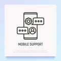 Mobile support thin line icon: chat on smartphone with speech bubble. Modern vector illustration Royalty Free Stock Photo