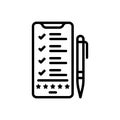 Black line icon for Mobile Survey, mobile and review Royalty Free Stock Photo