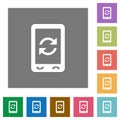 Mobile syncronize square flat icons Royalty Free Stock Photo