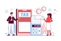Mobile Tax filing concept in flat line design. Vector illustration