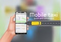 Mobile taxi vector concept background