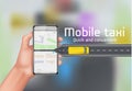 Mobile taxi vector concept background