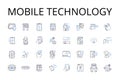Mobile technology line icons collection. Digital innovation, Smart devices, Virtual reality, Artificial intelligence