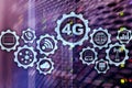 Mobile telecommunication cellular high speed data connection concept: 4G LTE. On server room background. Royalty Free Stock Photo