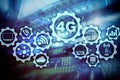Mobile telecommunication cellular high speed data connection concept: 4G LTE. On server room background. Royalty Free Stock Photo