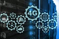 Mobile telecommunication cellular high speed data connection concept: 4G LTE. On server room background Royalty Free Stock Photo