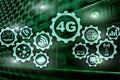 Mobile telecommunication cellular high speed data connection concept: 4G LTE. On server room background Royalty Free Stock Photo