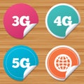 Mobile telecommunications icons. 3G, 4G and 5G.