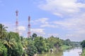 Mobile telephone antenna near river Royalty Free Stock Photo