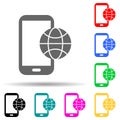 mobile telophone with globe multi color style icon. Simple thin line, outline vector of web icons for ui and ux, website or mobile Royalty Free Stock Photo